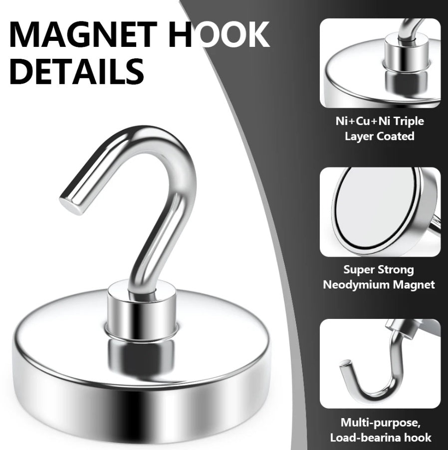 Magnetic Hooks Strong 10x Magnet Hanger Hold Neodymium Hook Heavy Duty Kitchen Silver Black