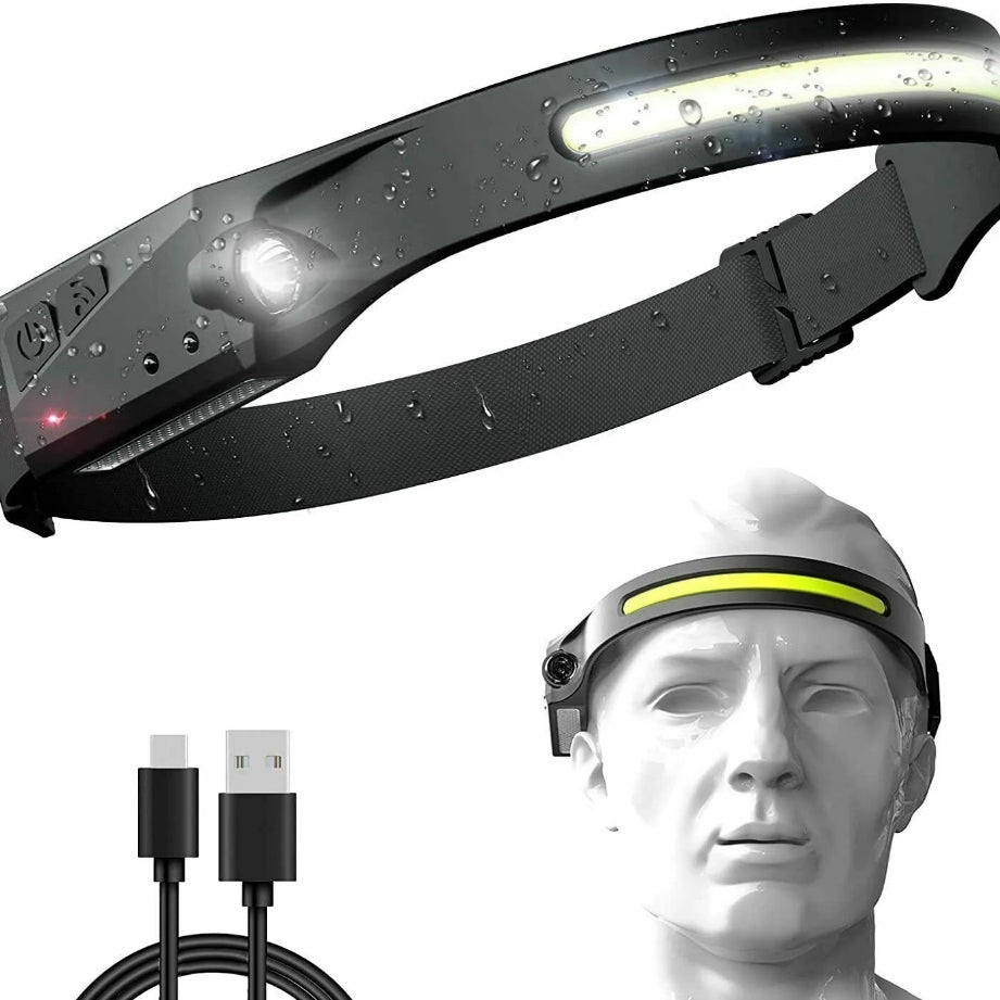 LED Head Torch Rechargeable Waterproof COB Headlamp Motion Sensor Headlight
