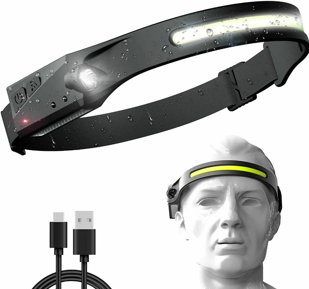 LED Head Torch Rechargeable Waterproof COB Headlamp Motion Sensor Headlight