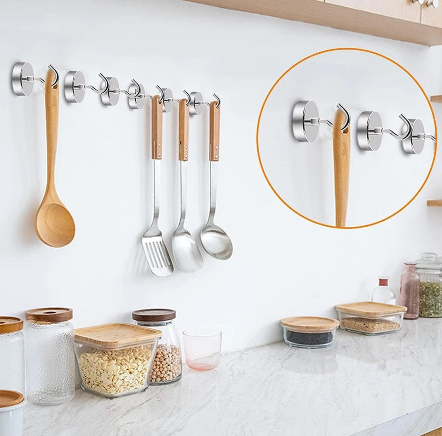 Magnetic Hooks Strong 10x Magnet Hanger Hold Neodymium Hook Heavy Duty Kitchen Silver Black
