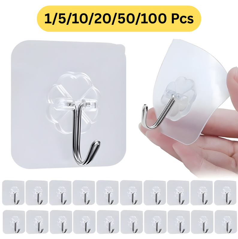 1-100 Coat Hooks Adhesive Strong Sticky Heavy Duty Wall Seamless Transparent