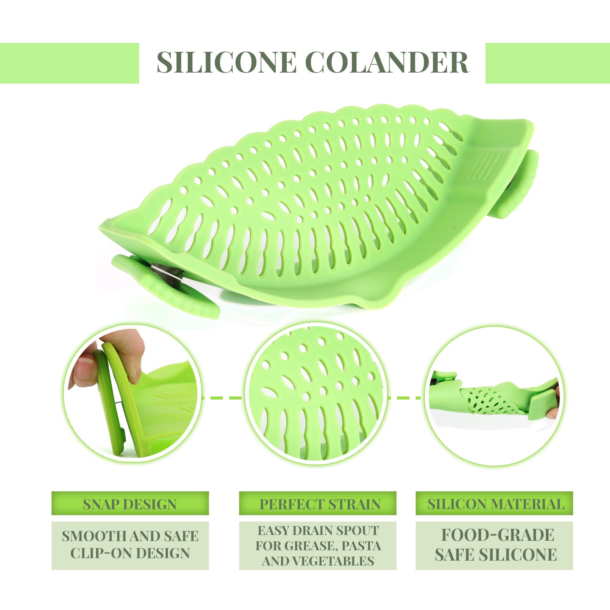 Strainer Pan Silicone Clip on Pot Drainer Fruit Colander Food Filter Kitchen UK