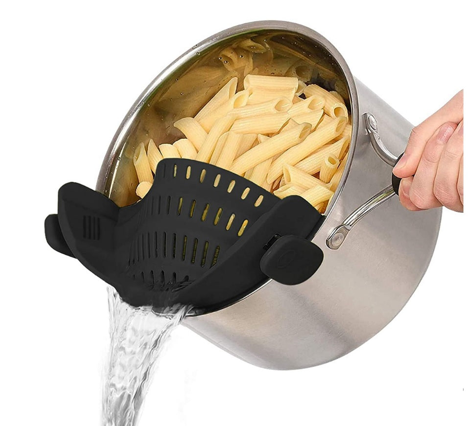 Strainer Pan Silicone Clip on Pot Drainer Fruit Colander Food Filter Kitchen UK
