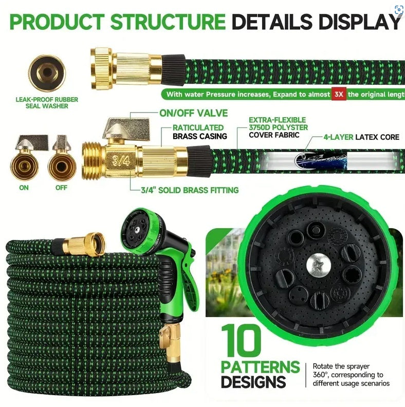 Garden Hose Heavy Duty 25-100FT Expandable Flexible Pipe Water Spray Gun 10 Modes