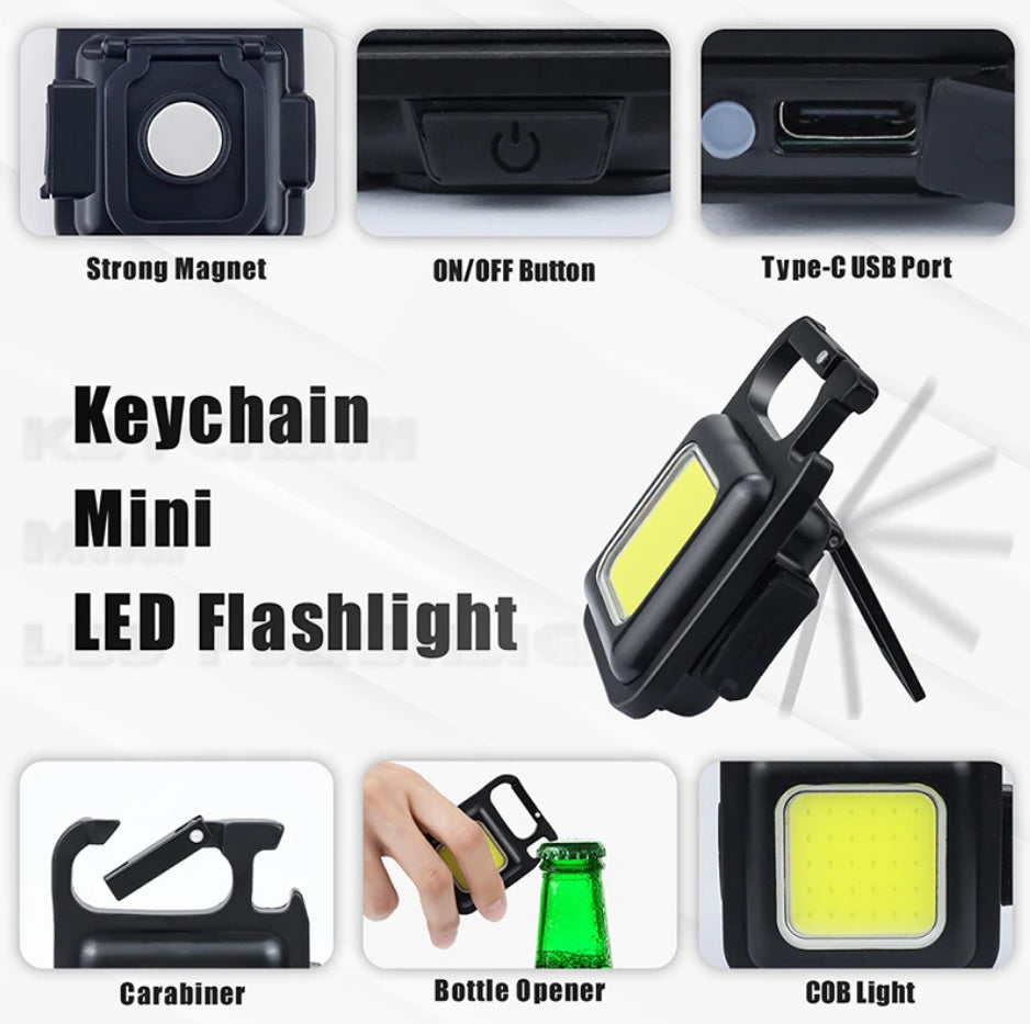 LED Rechargeable Light 800 Lum Mini USB COB Keychain Work Key Ring Camp Torch UK