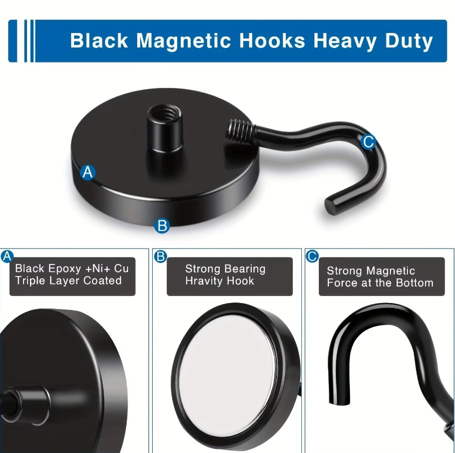 Magnetic Hooks Strong 10x Magnet Hanger Hold Neodymium Hook Heavy Duty Kitchen Silver Black