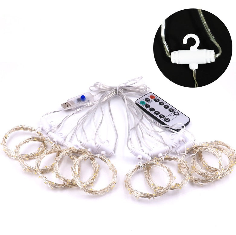 USB LED Window Curtain Fairy String Lights Remote Copper Wire Warm White Width 3M (300cm) XMAS