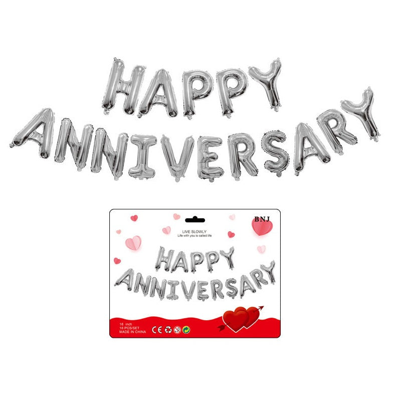 Happy Anniversary Balloons Silver Foil Party Decoration Fun Wedding 16" Letters