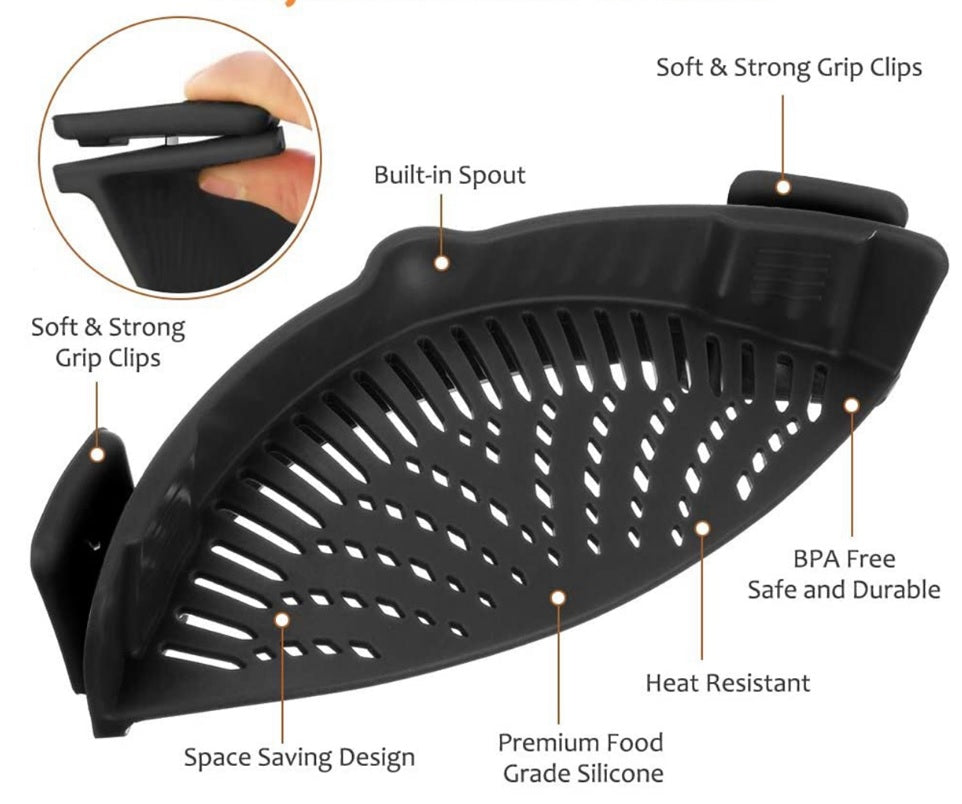 Strainer Pan Silicone Clip on Pot Drainer Fruit Colander Food Filter Kitchen UK