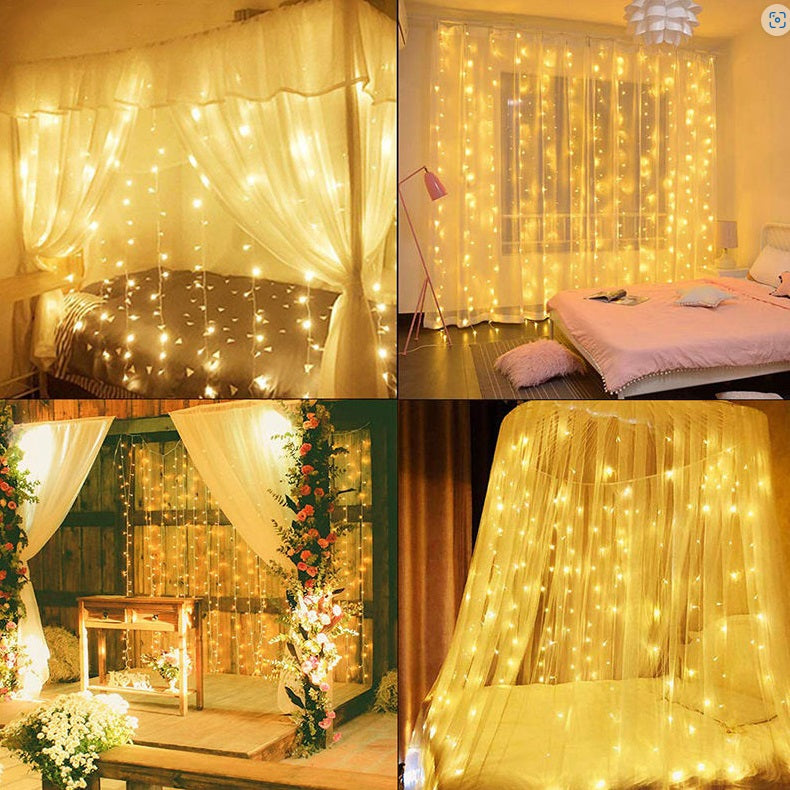 USB LED Window Curtain Fairy String Lights Remote Copper Wire Warm White Width 3M (300cm) XMAS