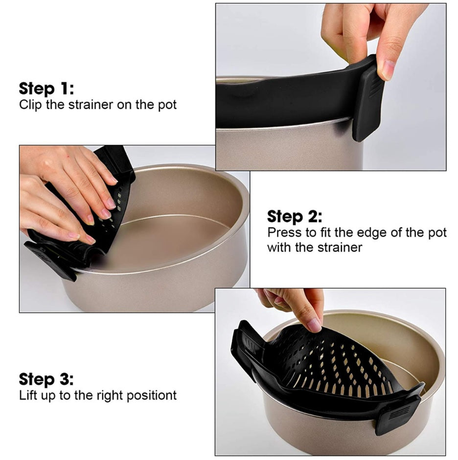 Strainer Pan Silicone Clip on Pot Drainer Fruit Colander Food Filter Kitchen UK