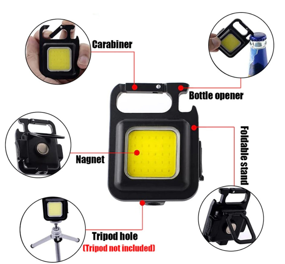 LED Rechargeable Light 800 Lum Mini USB COB Keychain Work Key Ring Camp Torch UK