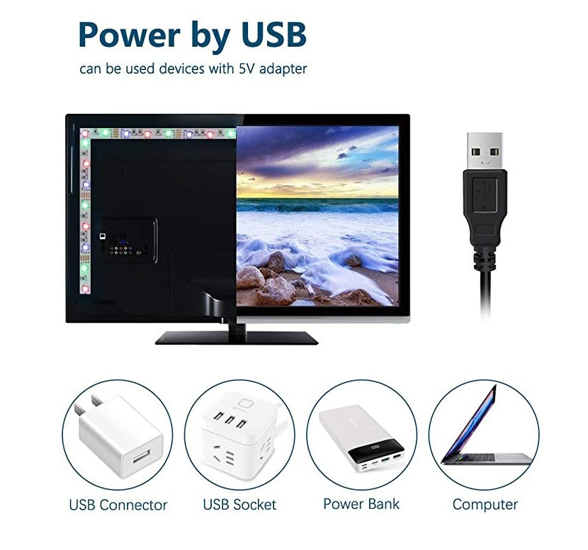 LED Strip Lights 5050 RGB Light Colour Changing Tape Cabinet TV USB Remote Xmas Kitchen