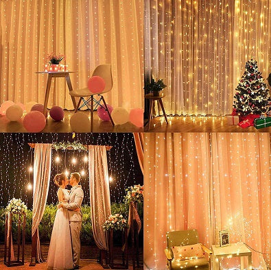 USB LED Window Curtain Fairy String Lights Remote Copper Wire Warm White Width 3M (300cm) XMAS