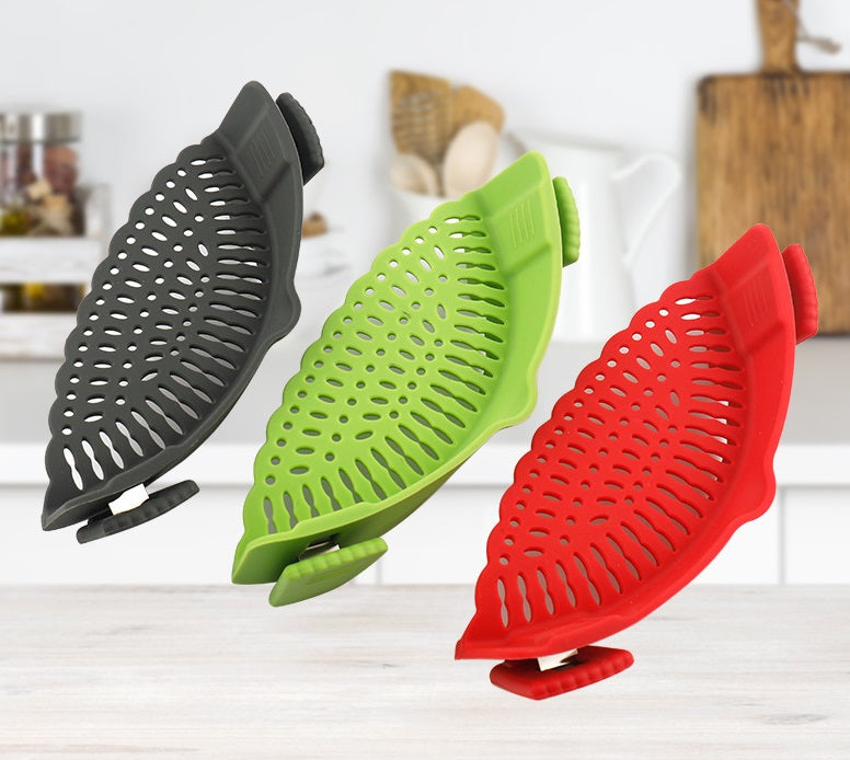 Strainer Pan Silicone Clip on Pot Drainer Fruit Colander Food Filter Kitchen UK