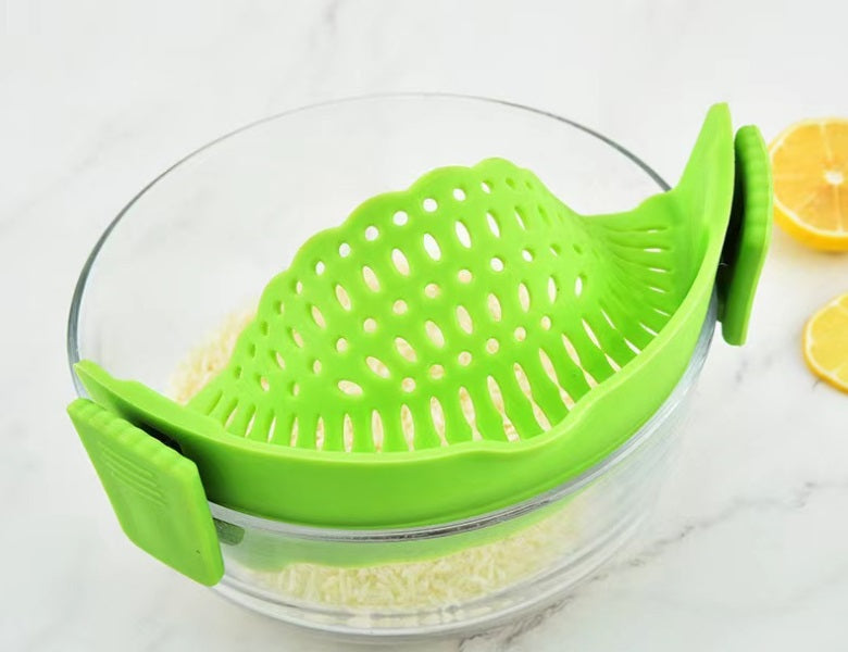 Strainer Pan Silicone Clip on Pot Drainer Fruit Colander Food Filter Kitchen UK