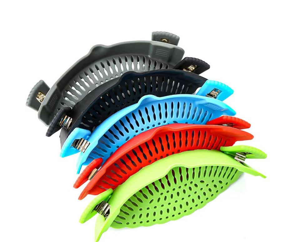 Strainer Pan Silicone Clip on Pot Drainer Fruit Colander Food Filter Kitchen UK