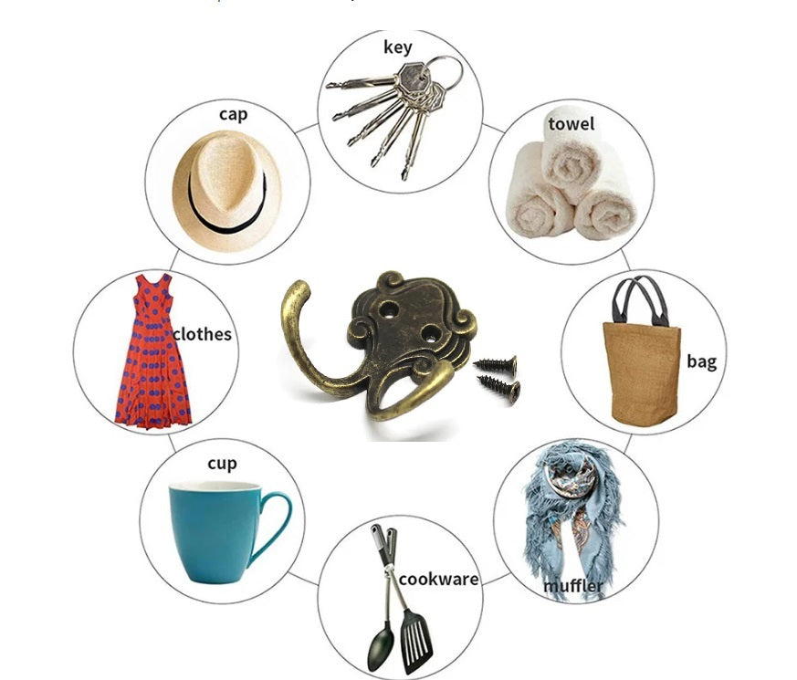 Coat Hooks Vintage  Cast Wall Mounted Cast Antique Hook Door Robe Clothes Hanging High Quality