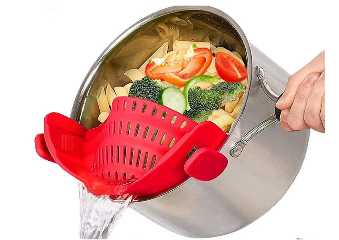Strainer Pan Silicone Clip on Pot Drainer Fruit Colander Food Filter Kitchen UK