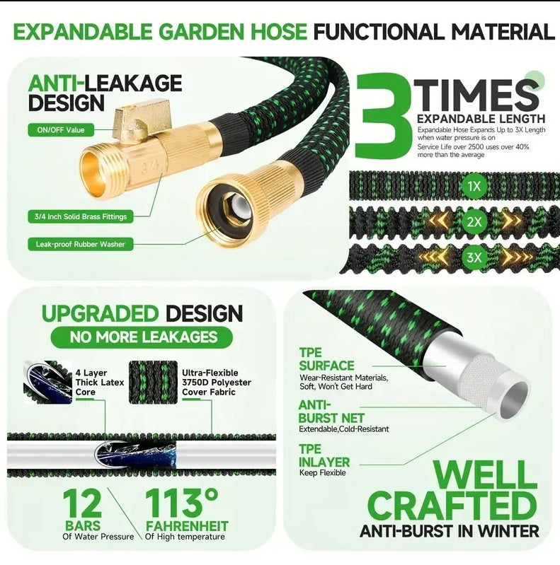 Garden Hose Heavy Duty 25-100FT Expandable Flexible Pipe Water Spray Gun 10 Modes