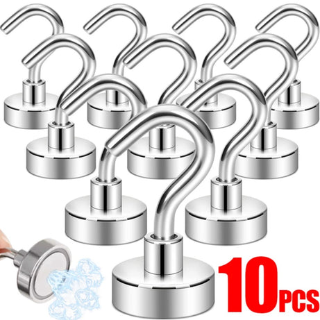 Magnetic Hooks Strong 10x Magnet Hanger Hold Neodymium Hook Heavy Duty Kitchen Silver Black
