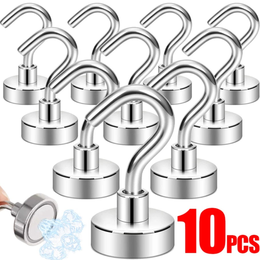 Magnetic Hooks Strong 10x Magnet Hanger Hold Neodymium Hook Heavy Duty Kitchen Silver Black