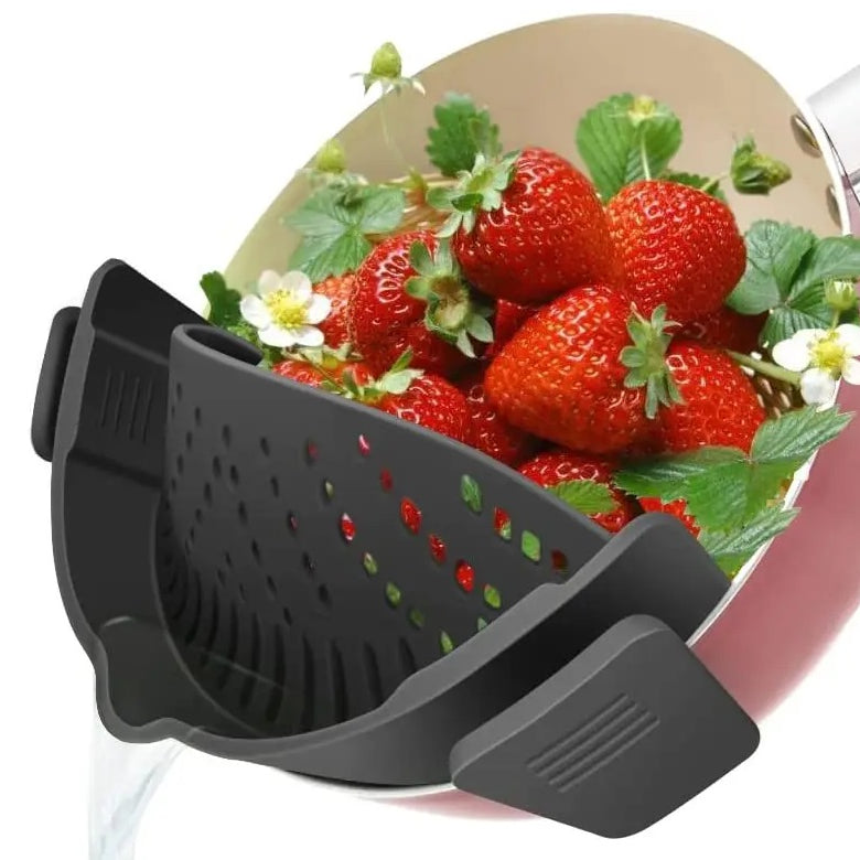 Strainer Pan Silicone Clip on Pot Drainer Fruit Colander Food Filter Kitchen UK
