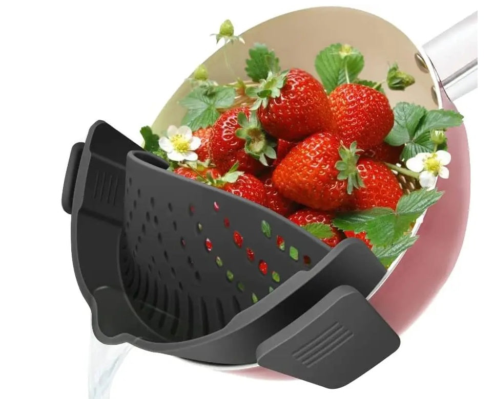 Strainer Pan Silicone Clip on Pot Drainer Fruit Colander Food Filter Kitchen UK