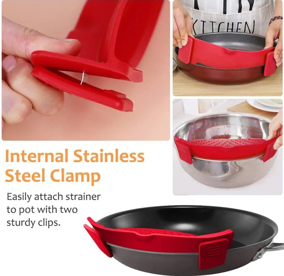 Strainer Pan Silicone Clip on Pot Drainer Fruit Colander Food Filter Kitchen UK