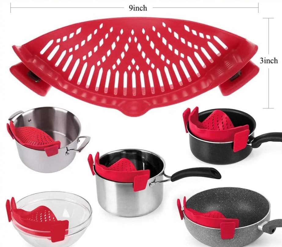 Strainer Pan Silicone Clip on Pot Drainer Fruit Colander Food Filter Kitchen UK