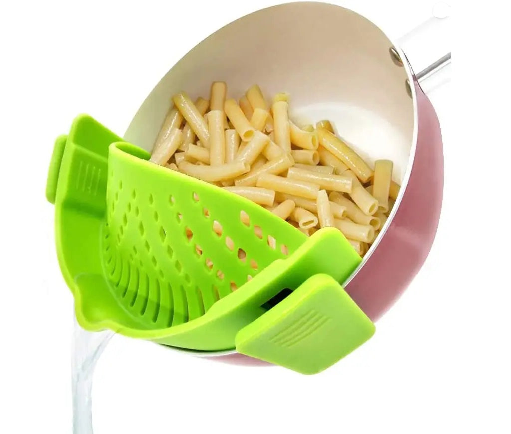 Strainer Pan Silicone Clip on Pot Drainer Fruit Colander Food Filter Kitchen UK