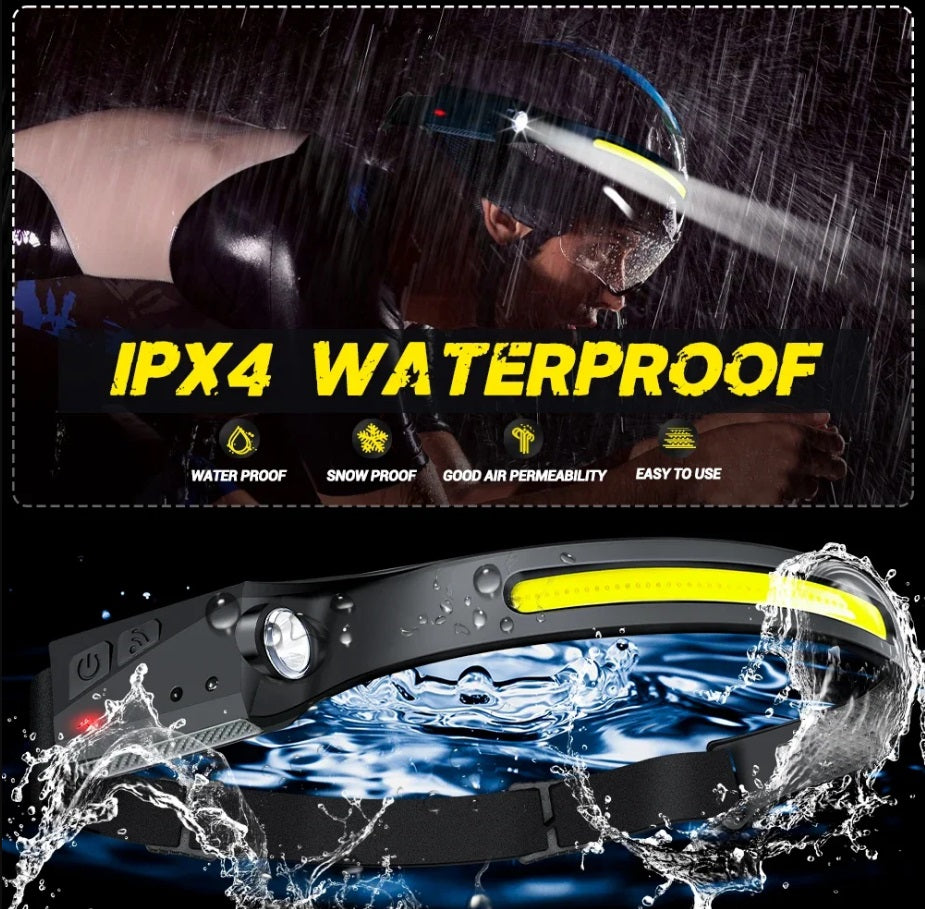 LED Head Torch Rechargeable Waterproof COB Headlamp Motion Sensor Headlight