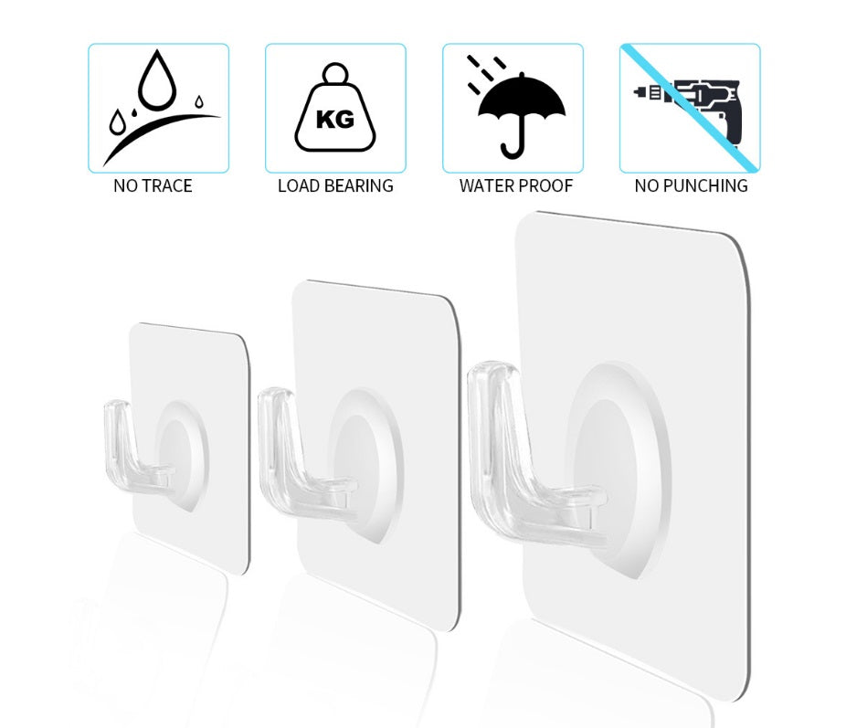 12 Pcs Coat Hooks Clear Strong Self Adhesive Door Wall Hangers Sticky Seamless Heavy Duty