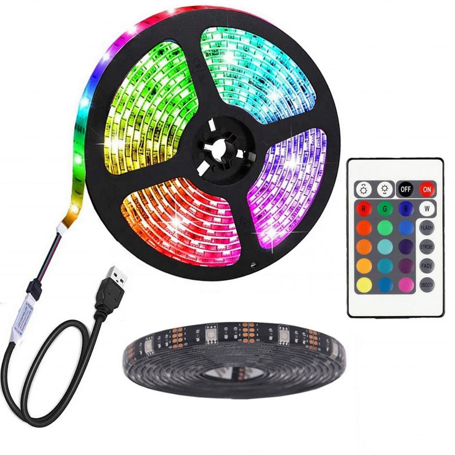 LED Strip Lights 5050 RGB Light Colour Changing Tape Cabinet TV USB Remote Xmas Kitchen