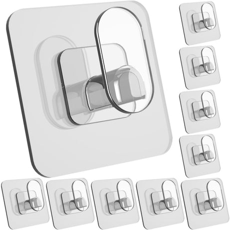 10 Hooks Transparent Strong Self Adhesive Door Wall Hangers Sticky Seamless Heavy Duty