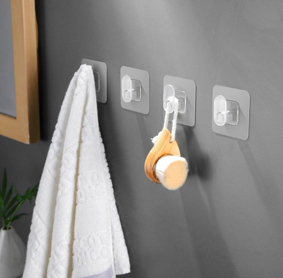 10 Hooks Transparent Strong Self Adhesive Door Wall Hangers Sticky Seamless Heavy Duty