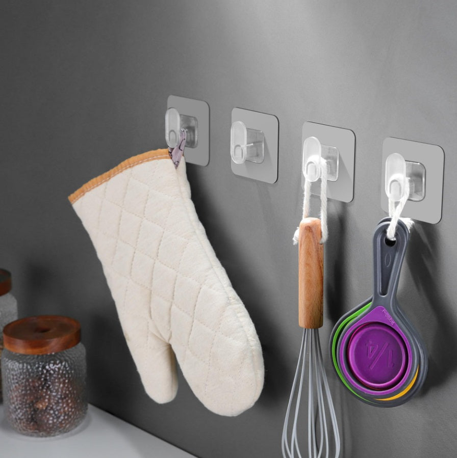10 Hooks Transparent Strong Self Adhesive Door Wall Hangers Sticky Seamless Heavy Duty