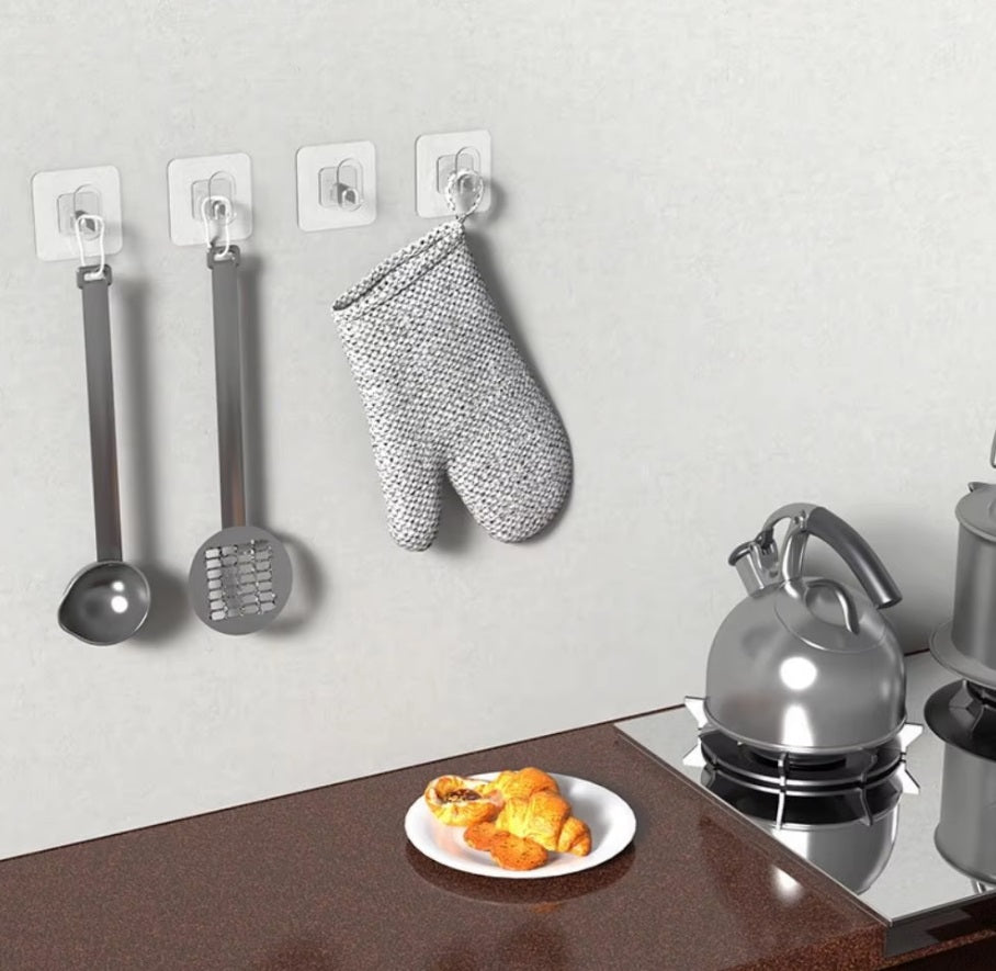 10 Hooks Transparent Strong Self Adhesive Door Wall Hangers Sticky Seamless Heavy Duty