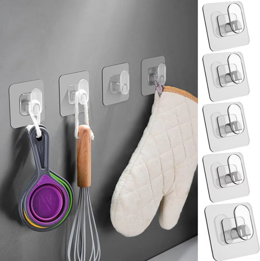 10 Hooks Transparent Strong Self Adhesive Door Wall Hangers Sticky Seamless Heavy Duty