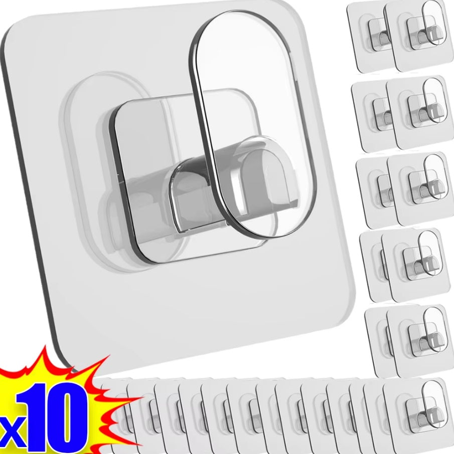 10 Hooks Transparent Strong Self Adhesive Door Wall Hangers Sticky Seamless Heavy Duty