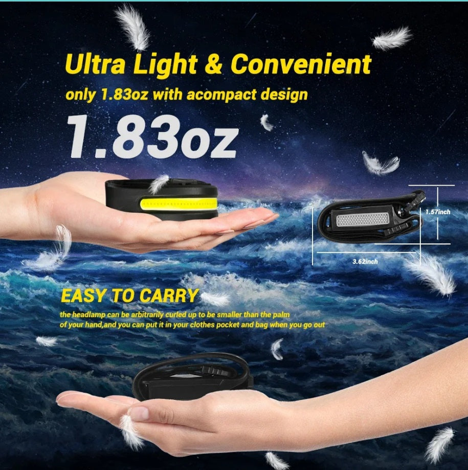 LED Head Torch Rechargeable Waterproof COB Headlamp Motion Sensor Headlight