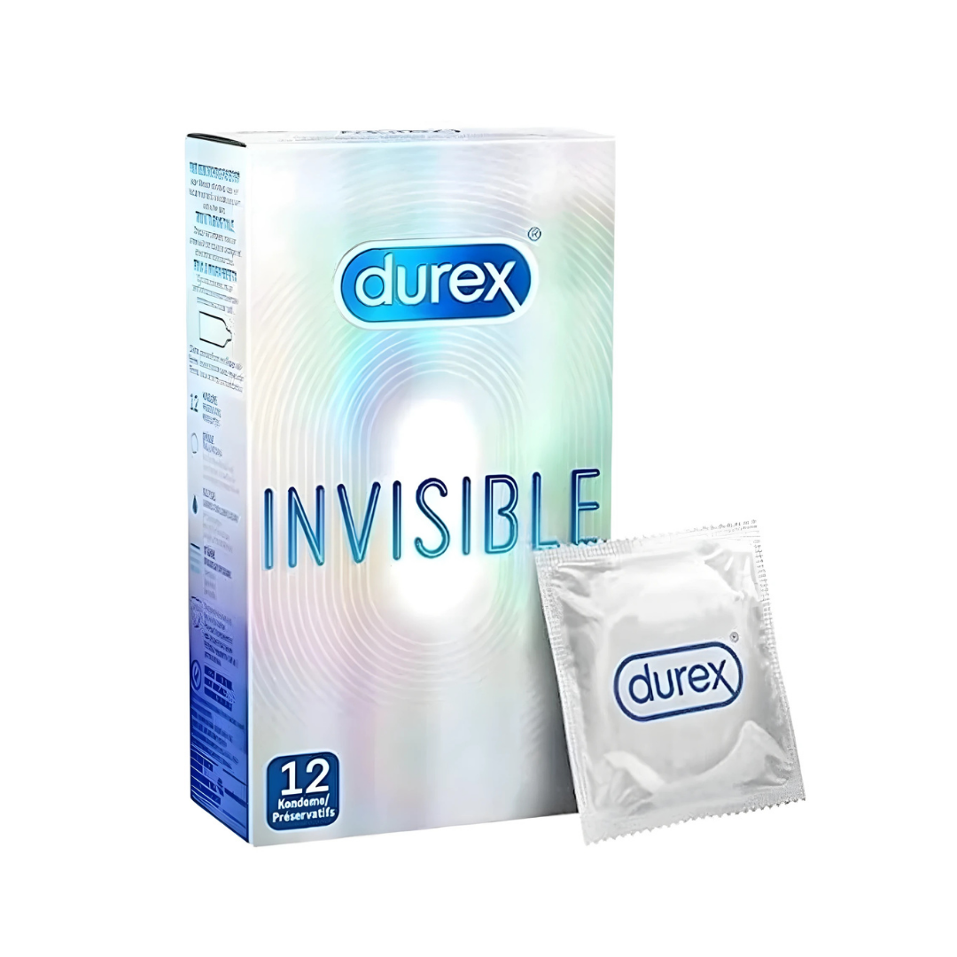 Durex Invisible Extra Thin Condoms – 12 Pack, Dermatologically Tested, Natural Latex