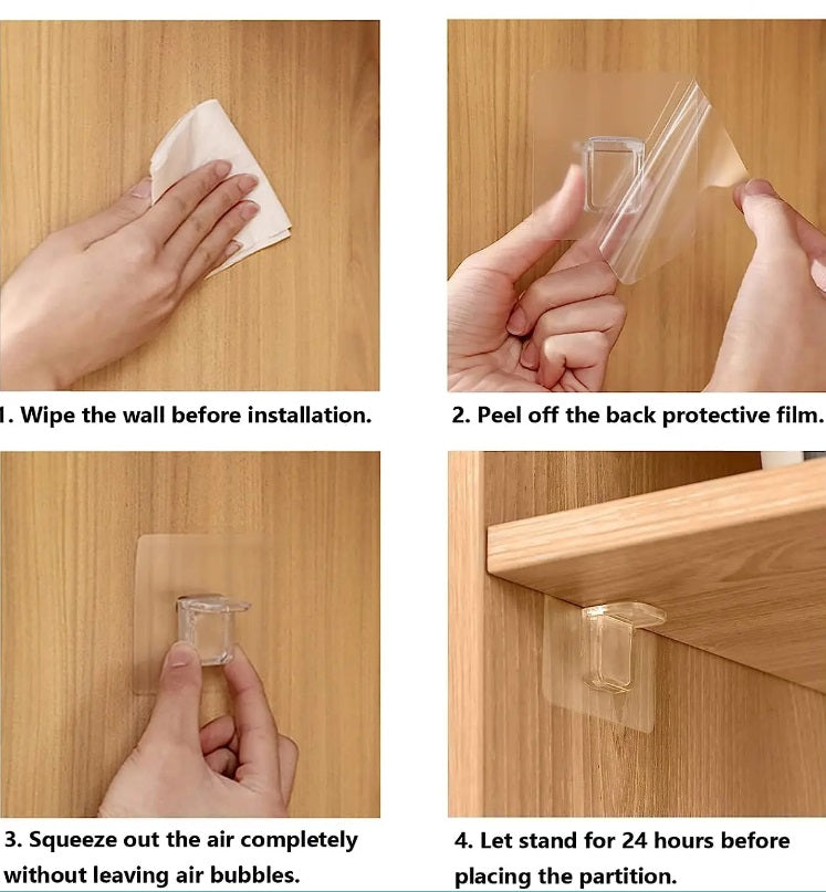 Shelf Bracket Support 10x Plastic Self Adhesive Wardrobe Cabinet Shelves Holders Clear