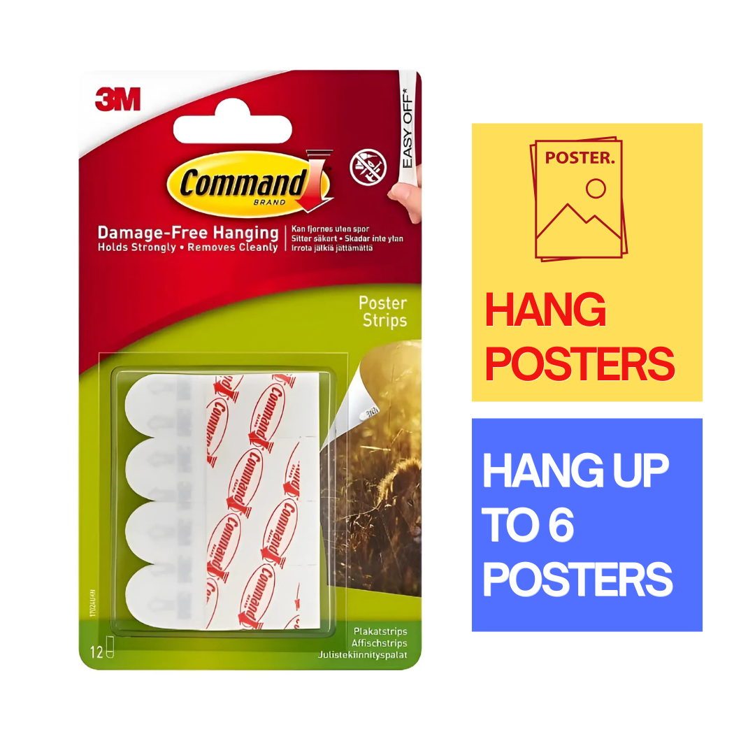 Command Adhesive Poster Strips Clean-removing 3M 12 Strips Wall Picture