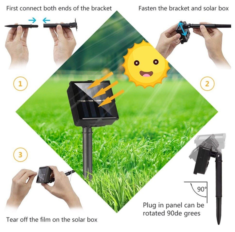 Solar LED Lights Waterproof Copper String Fairy Christmas Wedding Party Garden