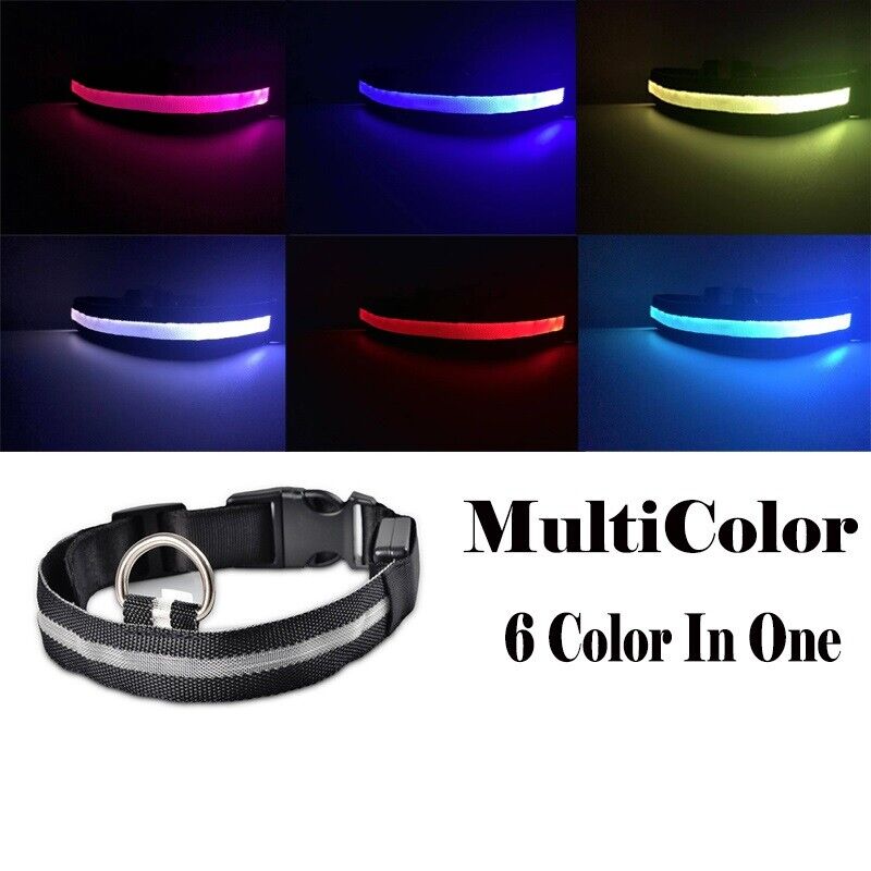 Pet Dog LED Collar Adjustable USB Rechargeable  Flashing Luminous Safe Night UK