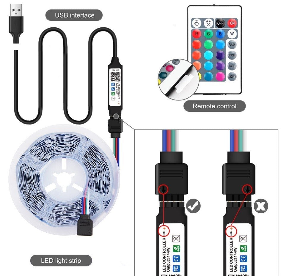 LED Strip Bluetooth APP Light RGB 5050 1- 5m Colour Changing Tape TV Kitchen