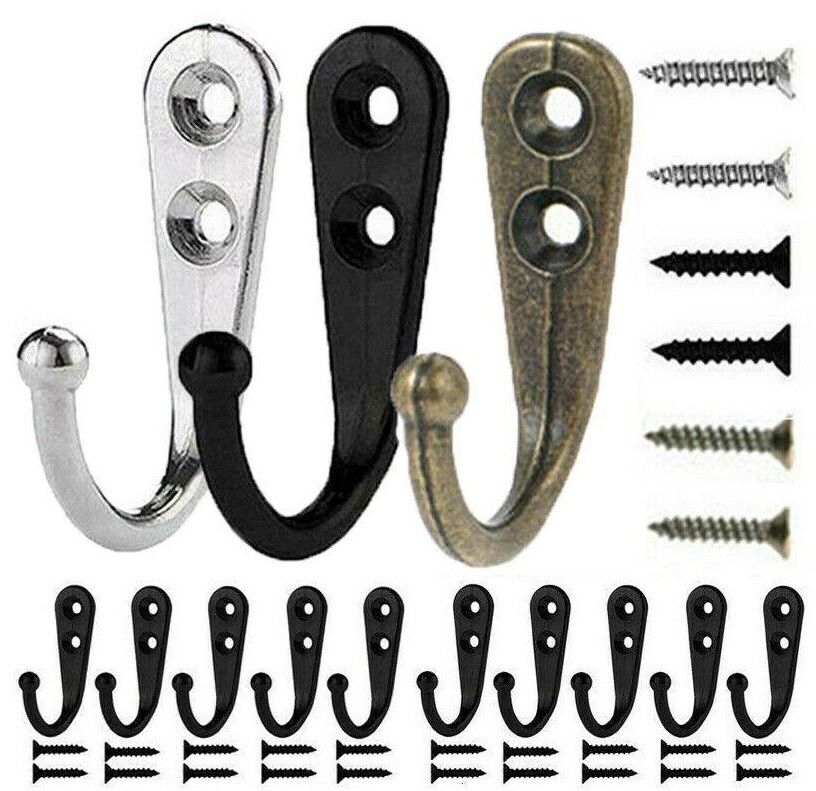 10x Coat Hooks Vintage Wall Mounted Cast Antique Hook Door Robe Clothes Hangings