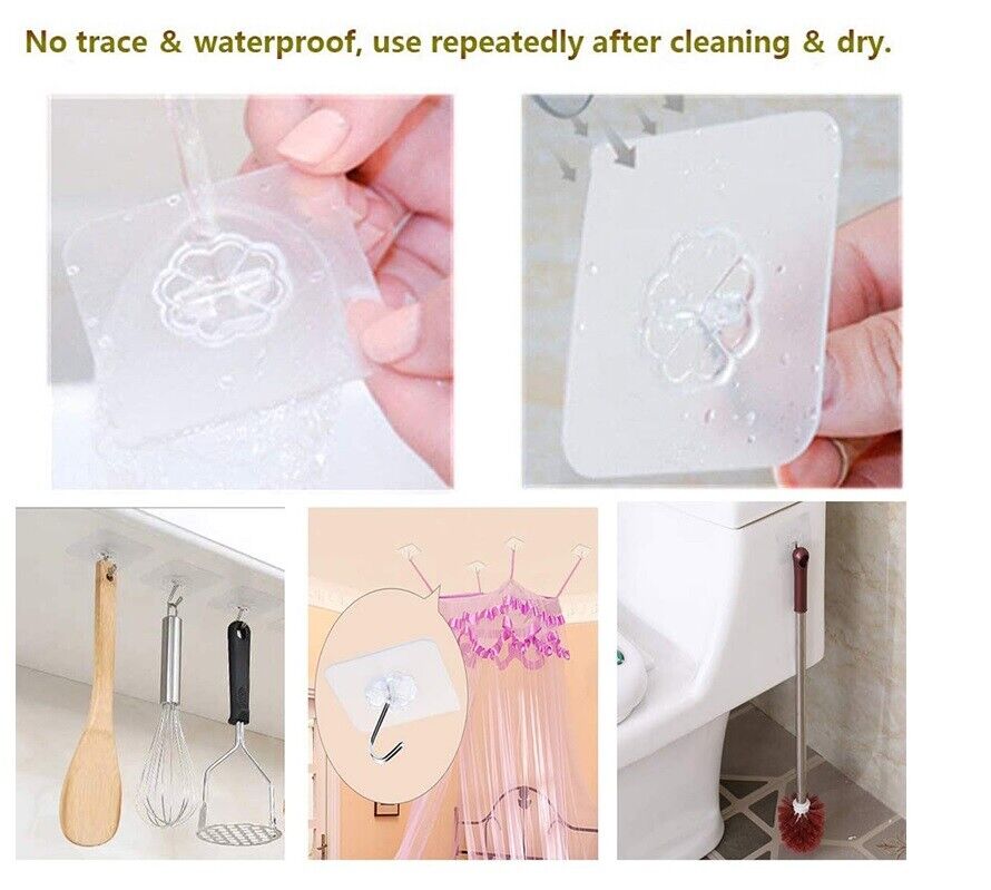 1-100 Coat Hooks Adhesive Strong Sticky Heavy Duty Wall Seamless Transparent