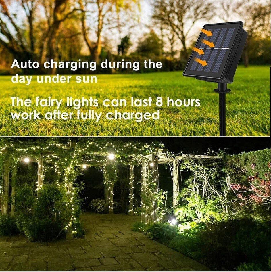 Solar LED Lights Waterproof Copper String Fairy Christmas Wedding Party Garden